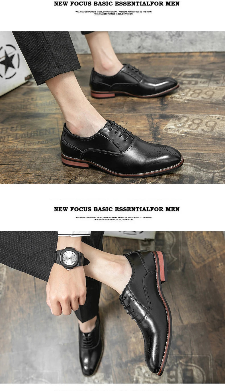 Men's Classic Italian Oxford Dress Shoes – Pointed Toe, Microfiber, Formal Business Shoes