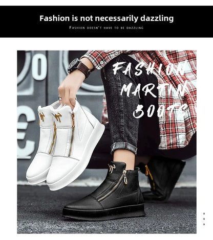 Men's High Top Zip Ankle Boots – Skateboard Style, Height Increasing, Korean Fashion Shoes
