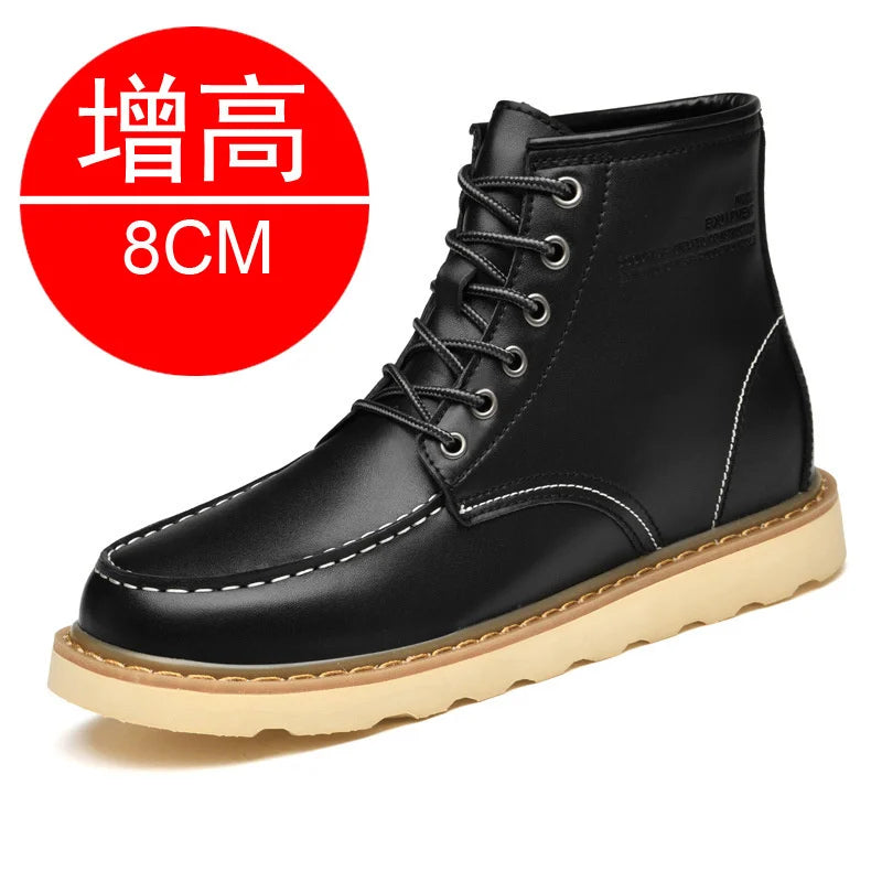 Men's Elevator Hidden Heel Boots – Height Increasing 6CM 8CM 10CM, Microfiber Leather, Warm Lining