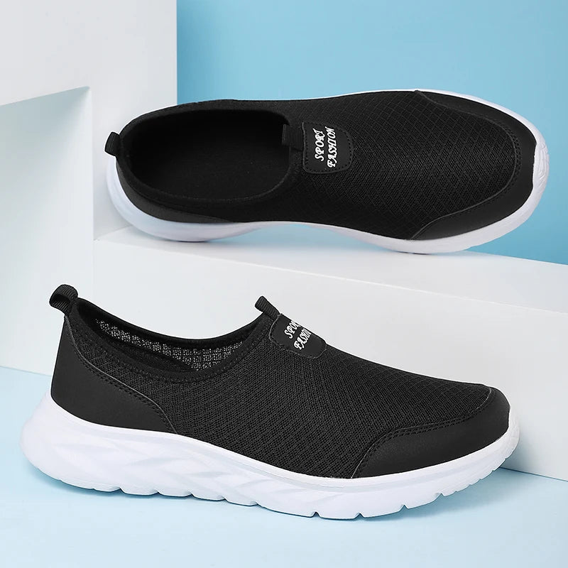 Men's Classic Breathable Mesh Slip-On Sneakers – Lightweight, Anti-Odor, Casual Running Shoes
