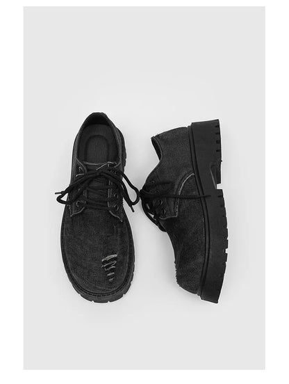 Men's Distressed Denim Derby Platform Boots – Chunky Grunge, Height Increasing, Streetwear Footwear