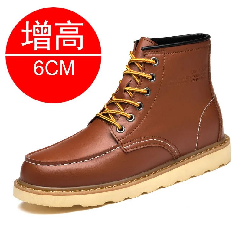 Men's Elevator Hidden Heel Boots – Height Increasing 6CM 8CM 10CM, Microfiber Leather, Warm Lining