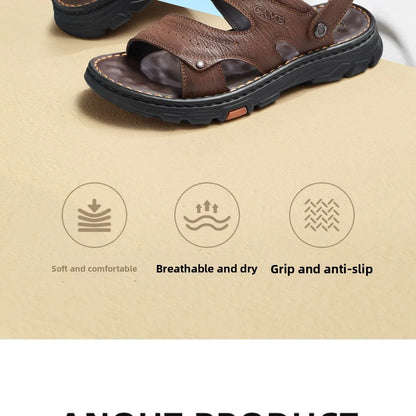 Golden Camel Men's Classic Genuine Leather Sandals – Ankle-Wrap, Lightweight, Casual Outdoor