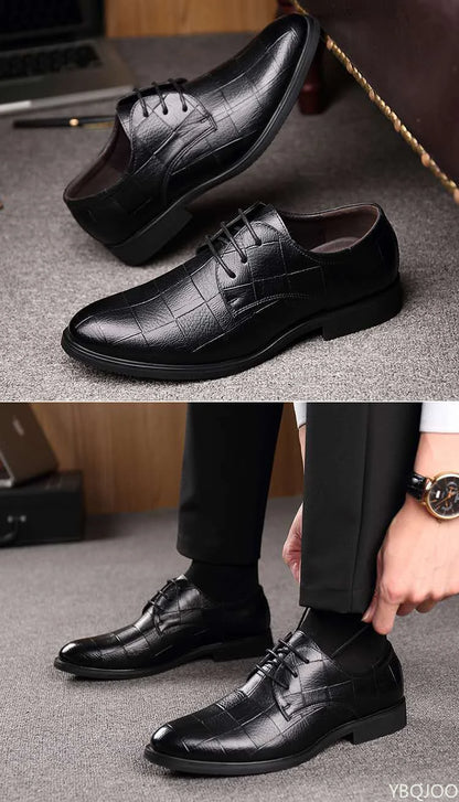 Men's Soft Sole Business Casual Loafers – Breathable PU, Lace-Up, Versatile Work Shoes
