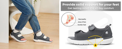 Fitville Men‘s Sandals Wide Diabetic Shoes for Men Beathable Beach Sandal with Arch Support Feet Pain Relief Plantar Adjustable
