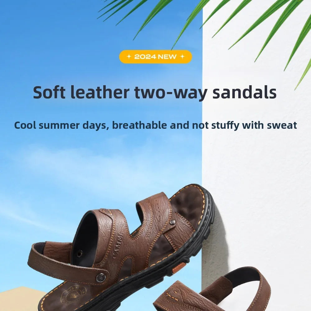 Golden Camel Men's Classic Genuine Leather Sandals – Ankle-Wrap, Lightweight, Casual Outdoor