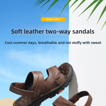 Golden Camel Men's Classic Genuine Leather Sandals – Ankle-Wrap, Lightweight, Casual Outdoor