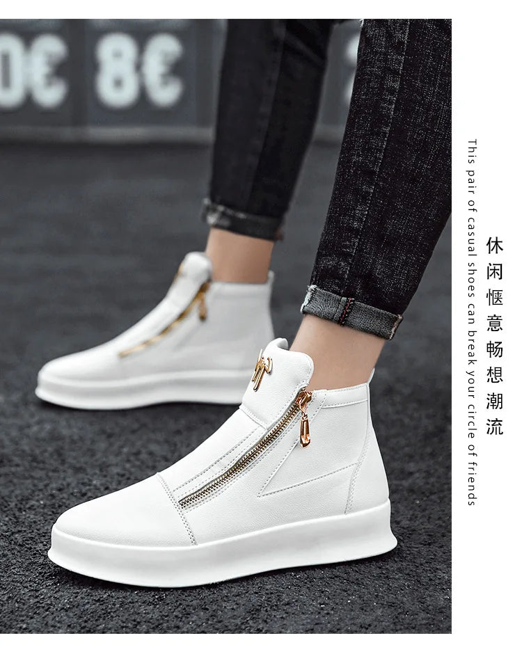 Men's High Top Zip Ankle Boots – Skateboard Style, Height Increasing, Korean Fashion Shoes