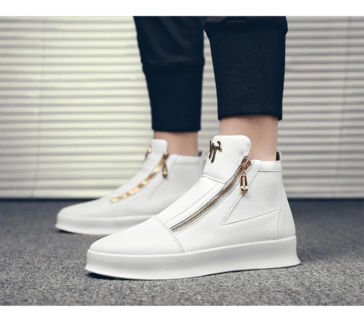 Men's High Top Zip Ankle Boots – Skateboard Style, Height Increasing, Korean Fashion Shoes