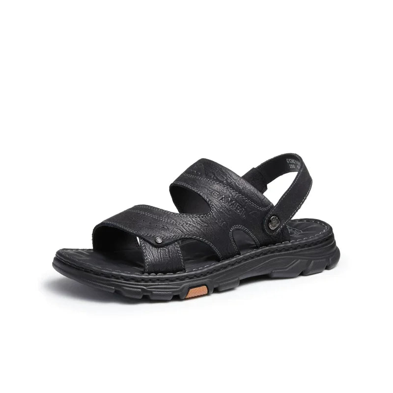 Golden Camel Men's Classic Genuine Leather Sandals – Ankle-Wrap, Lightweight, Casual Outdoor