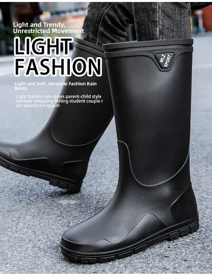 German Style Men's Rain Boots Long High Tube Waterproof Outdoor Camping Fishing Snake Bite Resistant Thickened Rubber Shoes