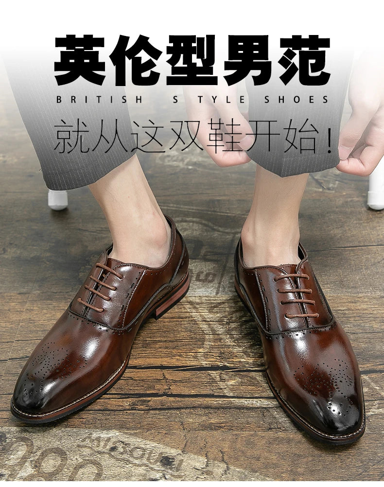 Men's Classic Italian Oxford Dress Shoes – Pointed Toe, Microfiber, Formal Business Shoes