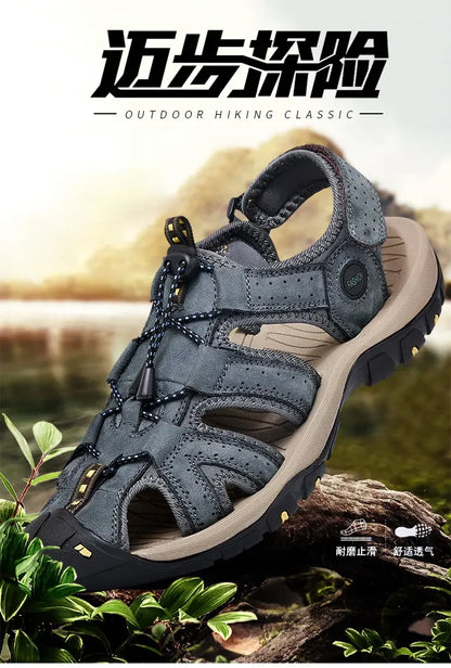 Summer Sandals Men's Baotou Beach Shoes Soft Soled Leather Anti Slip Outdoor Hollow Breathable Daily Casual Men's Shoes Slippers