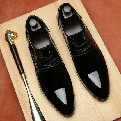 Men's Black Pointed Toe Dress Shoes – Elegant Waterproof Leather, Office & Business Formal