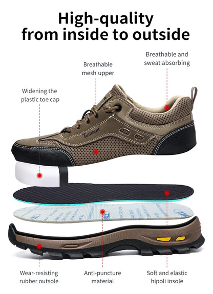Men's Anti-Piercing Work Safety Boots – Puncture-Proof, Lace-Up, Protective Summer Shoes