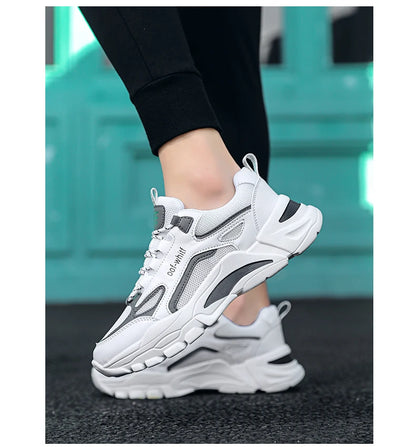 Men's Breathable Mesh Soft Sole Running Sneakers – Lace-Up, All-Season Comfort Walking Shoes