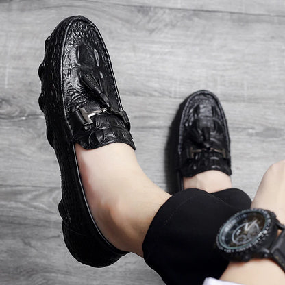 Luxury Genuine Leather Crocodile Style Loafers – Sheepskin Insole, Thick Bottom Driving Moccasins
