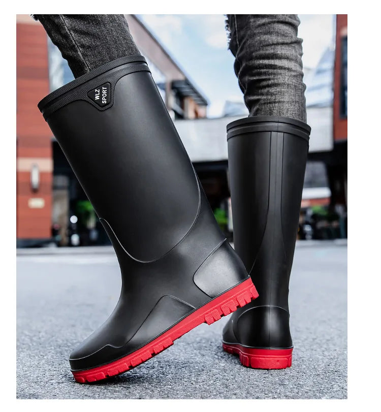 Men's German-Style Waterproof Rain Boots – High Tube, Snake-Bite Resistant, Thickened Rubber