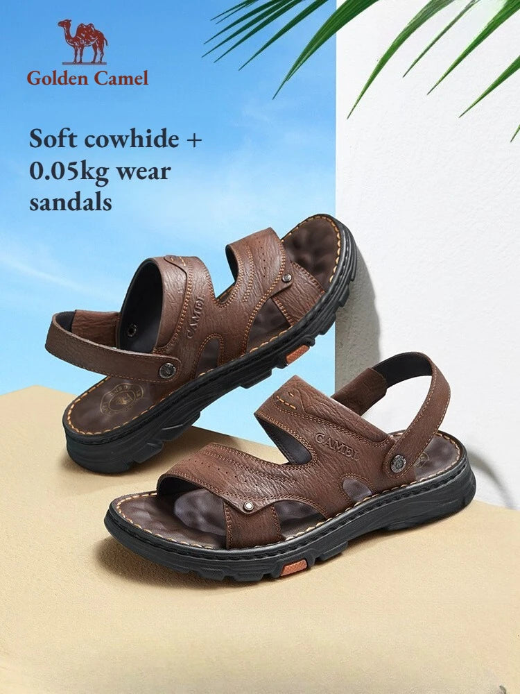 Golden Camel Men's Classic Genuine Leather Sandals – Ankle-Wrap, Lightweight, Casual Outdoor