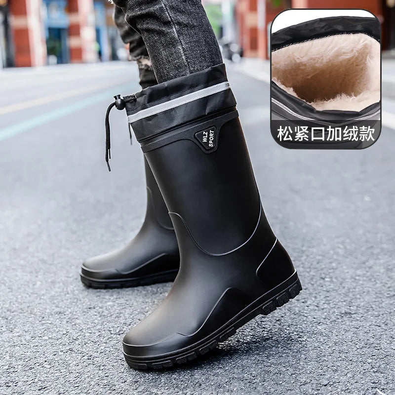German Style Men's Rain Boots Long High Tube Waterproof Outdoor Camping Fishing Snake Bite Resistant Thickened Rubber Shoes
