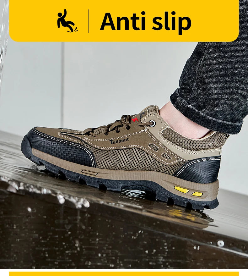 Men's Anti-Piercing Work Safety Boots – Puncture-Proof, Lace-Up, Protective Summer Shoes