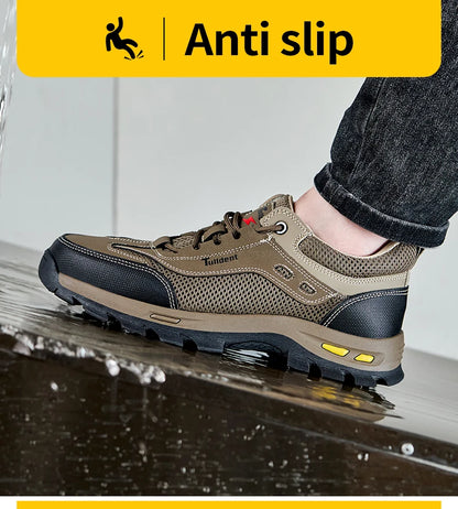 Men's Anti-Piercing Work Safety Boots – Puncture-Proof, Lace-Up, Protective Summer Shoes