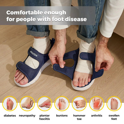 Fitville Men‘s Sandals Wide Diabetic Shoes for Men Beathable Beach Sandal with Arch Support Feet Pain Relief Plantar Adjustable