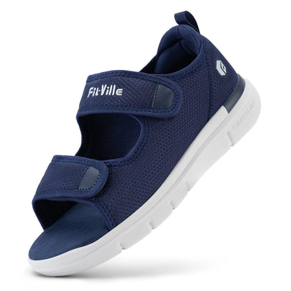Fitville Men‘s Sandals Wide Diabetic Shoes for Men Beathable Beach Sandal with Arch Support Feet Pain Relief Plantar Adjustable
