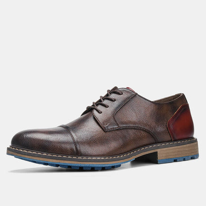 Men's Retro Cap Toe Oxford Derby Leather Shoes – Breathable, Height Increasing, Casual Fashion