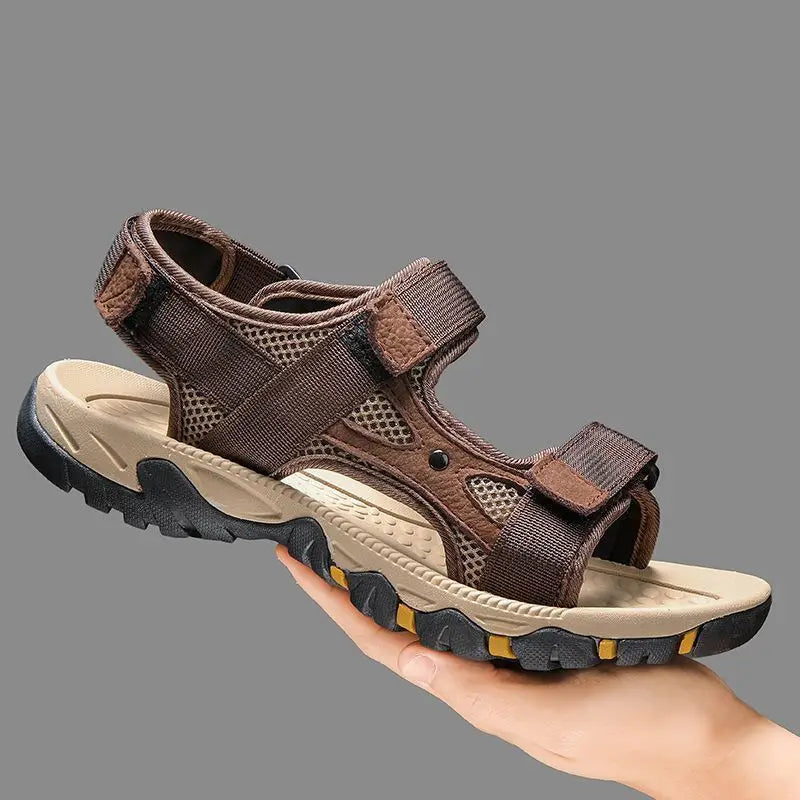 Vamnie Summer Mens Sandals Beach Leather Sandals for Men Gladiator Sandals Outdoor Sports Male Summer Shoes Plus Size 39-46