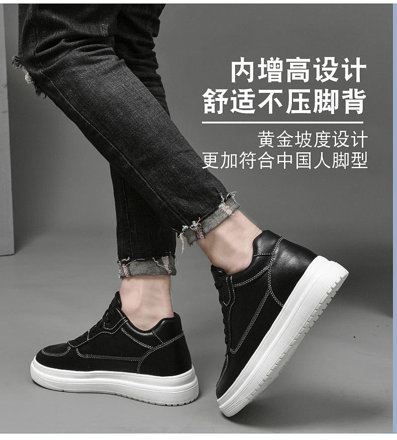 Men's Height Increasing Leather Platform Sneakers – 6/8/10cm Elevator Lace-Up Luxury Shoes