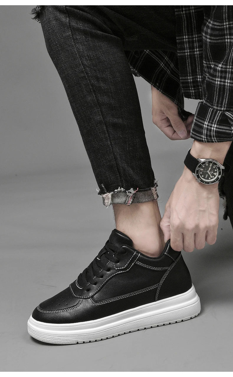 Men's Height Increasing Leather Platform Sneakers – 6/8/10cm Elevator Lace-Up Luxury Shoes