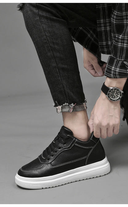 Men's Height Increasing Leather Platform Sneakers – 6/8/10cm Elevator Lace-Up Luxury Shoes