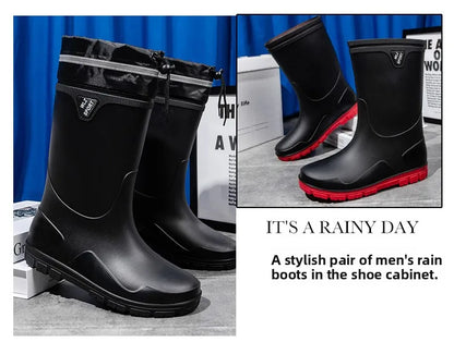 Men's German-Style Waterproof Rain Boots – High Tube, Snake-Bite Resistant, Thickened Rubber