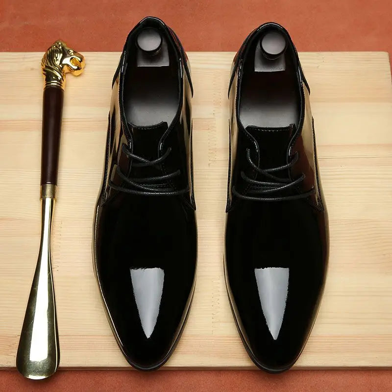 Men's Black Pointed Toe Dress Shoes – Elegant Waterproof Leather, Office & Business Formal