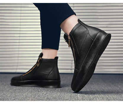 Men's High Top Zip Ankle Boots – Skateboard Style, Height Increasing, Korean Fashion Shoes