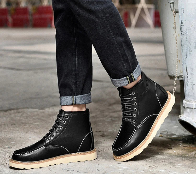 Men's Elevator Hidden Heel Boots – Height Increasing 6CM 8CM 10CM, Microfiber Leather, Warm Lining