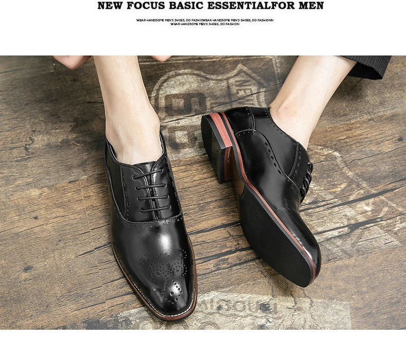 Men's Classic Italian Oxford Dress Shoes – Pointed Toe, Microfiber, Formal Business Shoes