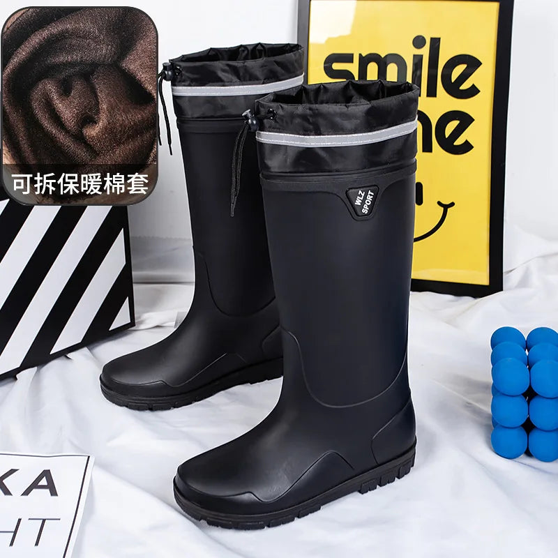 German Style Men's Rain Boots Long High Tube Waterproof Outdoor Camping Fishing Snake Bite Resistant Thickened Rubber Shoes