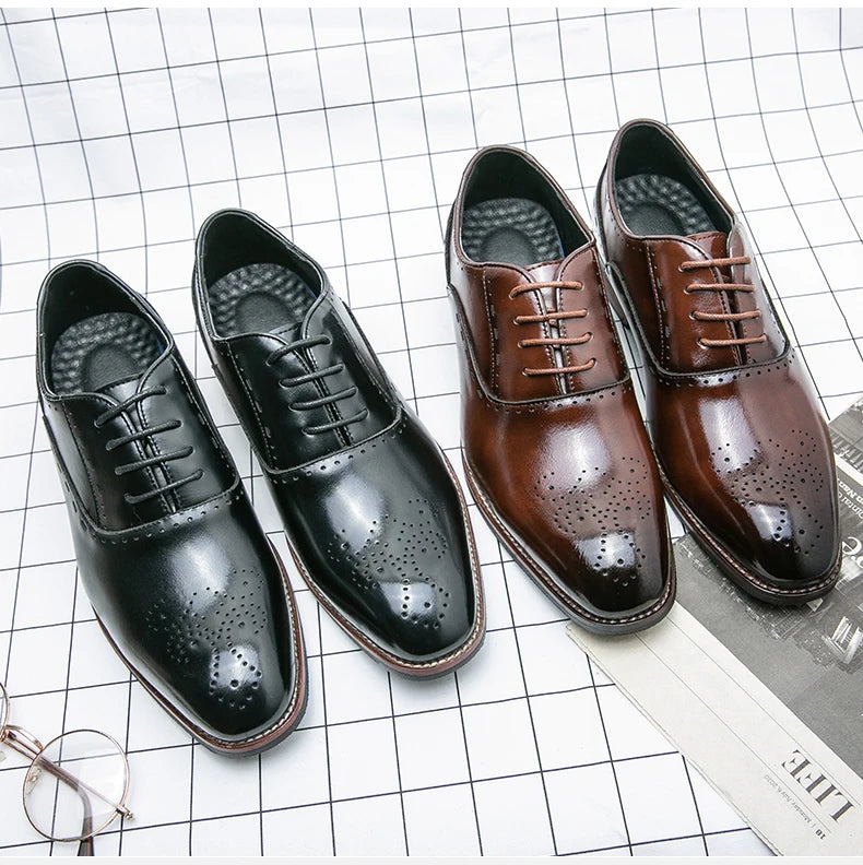 Men's Classic Italian Oxford Dress Shoes – Pointed Toe, Microfiber, Formal Business Shoes