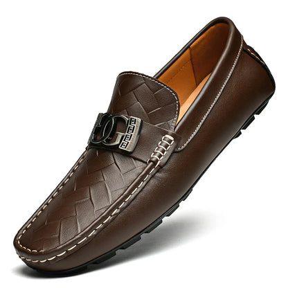Men's Top-Grain Cowhide Business Casual Leather Loafers – Breathable, Sophisticated Summer Shoes