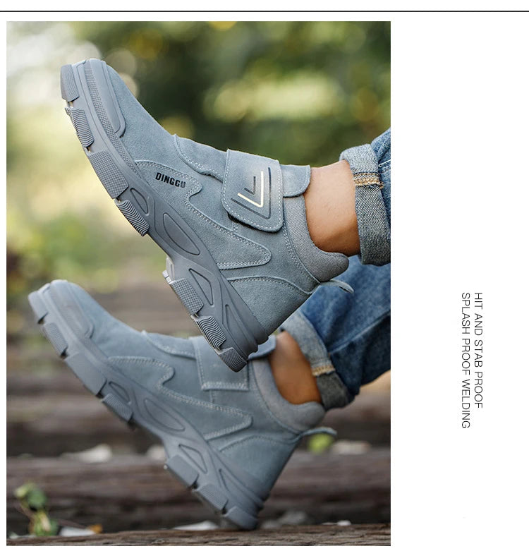 Men's Steel Toe Safety Boots – Cow Suede Leather, Platform, Hook & Loop Work Ankle Boots