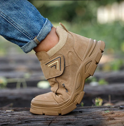 Men's Steel Toe Safety Boots – Cow Suede Leather, Platform, Hook & Loop Work Ankle Boots