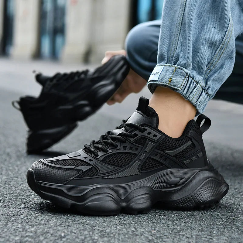 Men's Platform Street Athletic Sneakers – Breathable Air Mesh, Lace-Up, Plus Size Up to 52