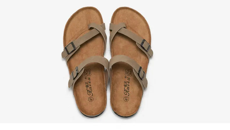 Men's Cork Style Beach Sandals – Metal Detail, EVA Sole, Fashion Summer Flip Flops