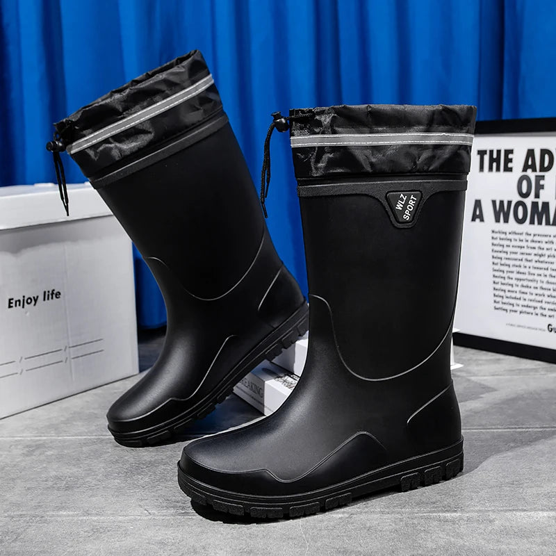 German Style Men's Rain Boots Long High Tube Waterproof Outdoor Camping Fishing Snake Bite Resistant Thickened Rubber Shoes