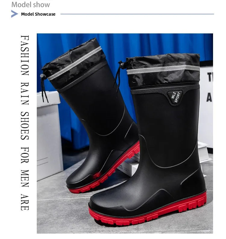 Men's German-Style Waterproof Rain Boots – High Tube, Snake-Bite Resistant, Thickened Rubber