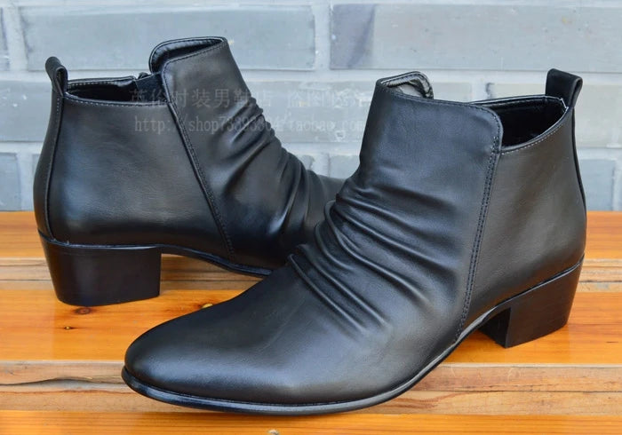 Men's Genuine Leather High Top Zip Ankle Boots – Pointed Toe, Dress Chelsea Boots