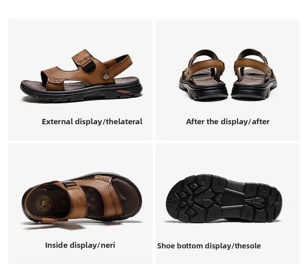 Men's Genuine Cow Leather Sandals – Casual Ankle-Wrap, Lightweight Summer Footwear