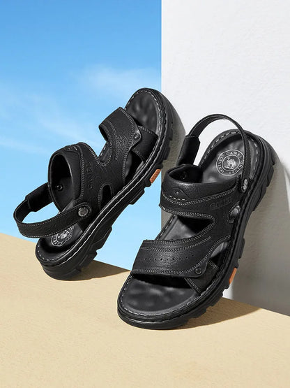 Golden Camel Men's Classic Genuine Leather Sandals – Ankle-Wrap, Lightweight, Casual Outdoor